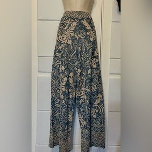 ZARA TURQUOISE BEIGE JACQUARD WIDE LEG PANT, Size Small. Stretchable.